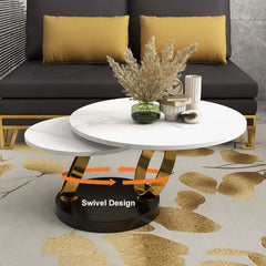 Modern Round Sintered Stone Coffee Table with Rotating Top