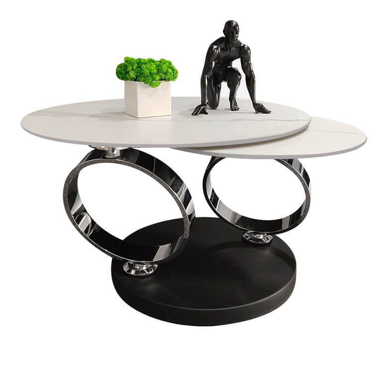 Modern Round Sintered Stone Coffee Table with Rotating Top