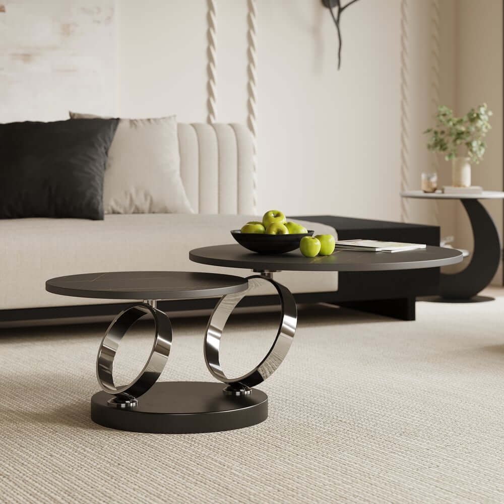 Modern Round Sintered Stone Coffee Table with Rotating Top
