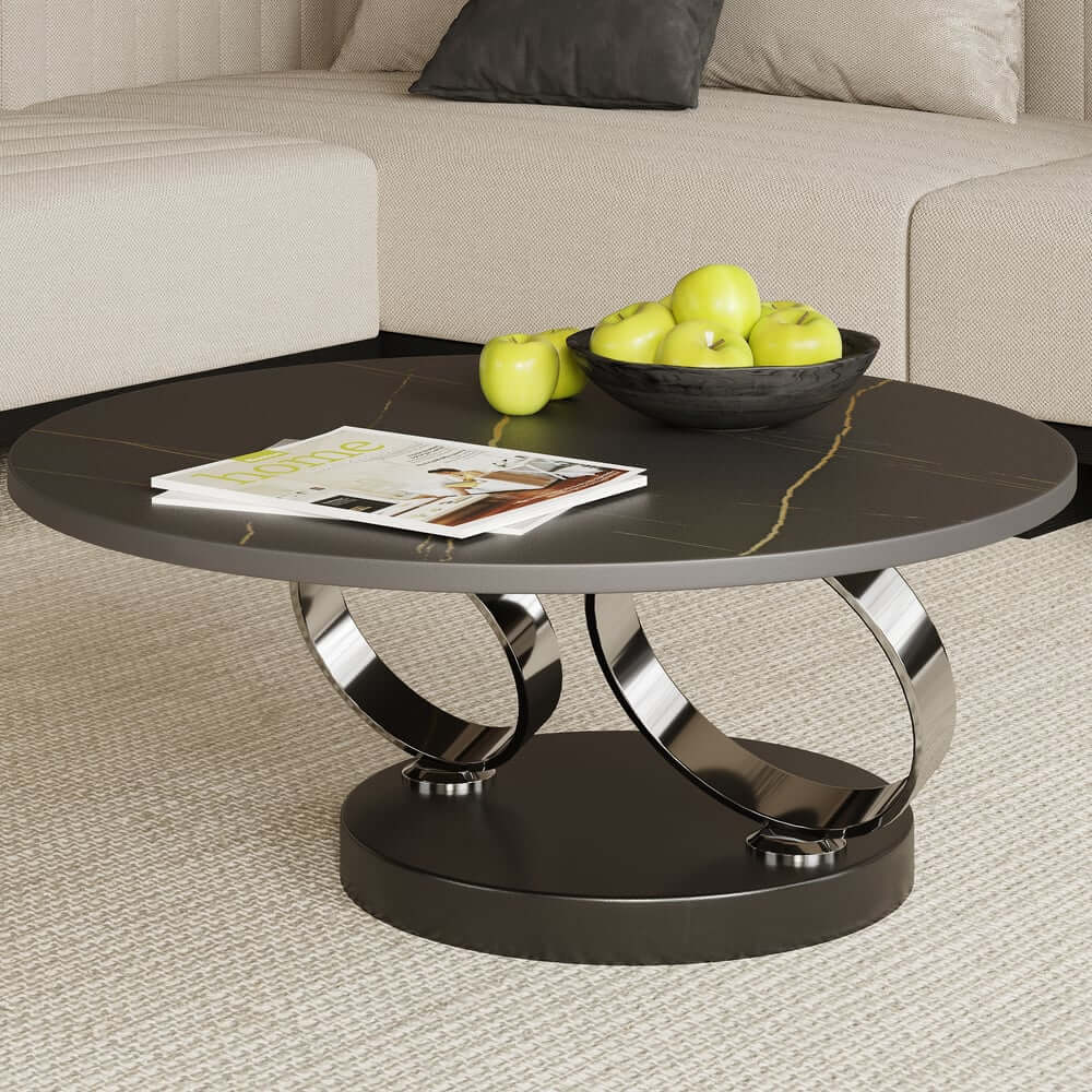 Modern Round Sintered Stone Coffee Table with Rotating Top