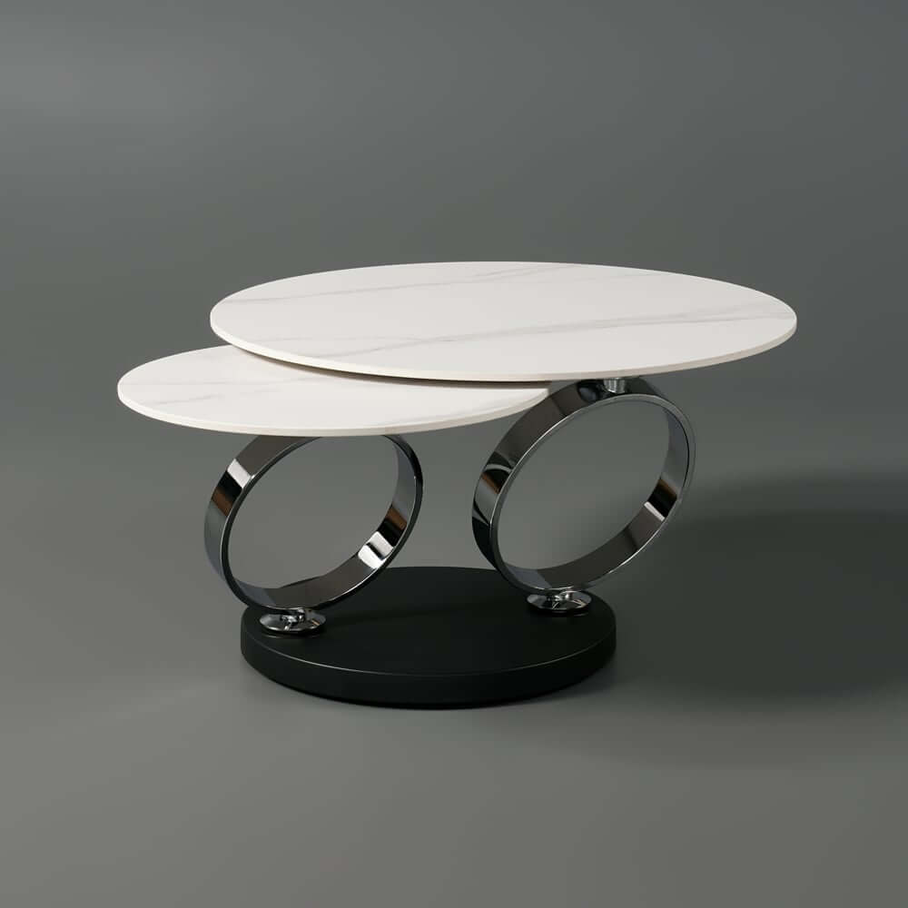 Modern Round Sintered Stone Coffee Table with Rotating Top