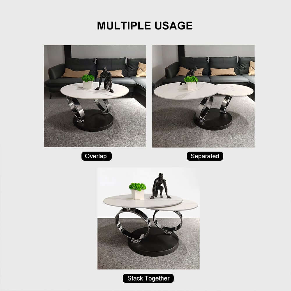 Modern Round Sintered Stone Coffee Table with Rotating Top