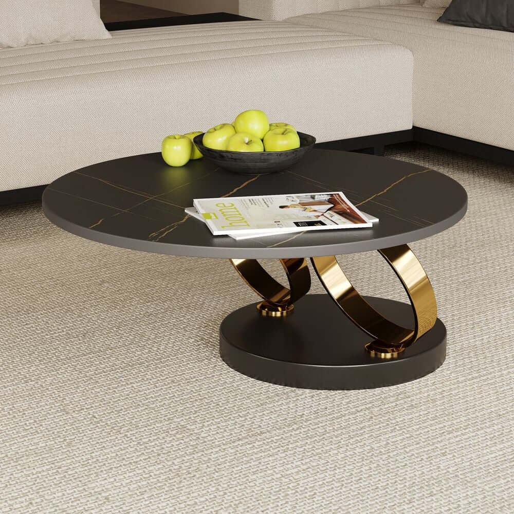 Modern Round Sintered Stone Coffee Table with Rotating Top