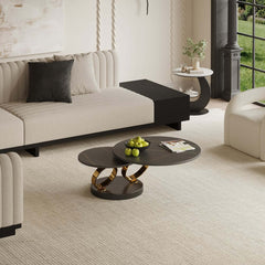 Modern Round Sintered Stone Coffee Table with Rotating Top