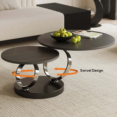 Modern Round Sintered Stone Coffee Table with Rotating Top