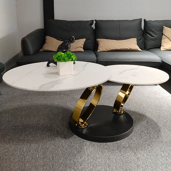 Modern Round Sintered Stone Coffee Table with Rotating Top