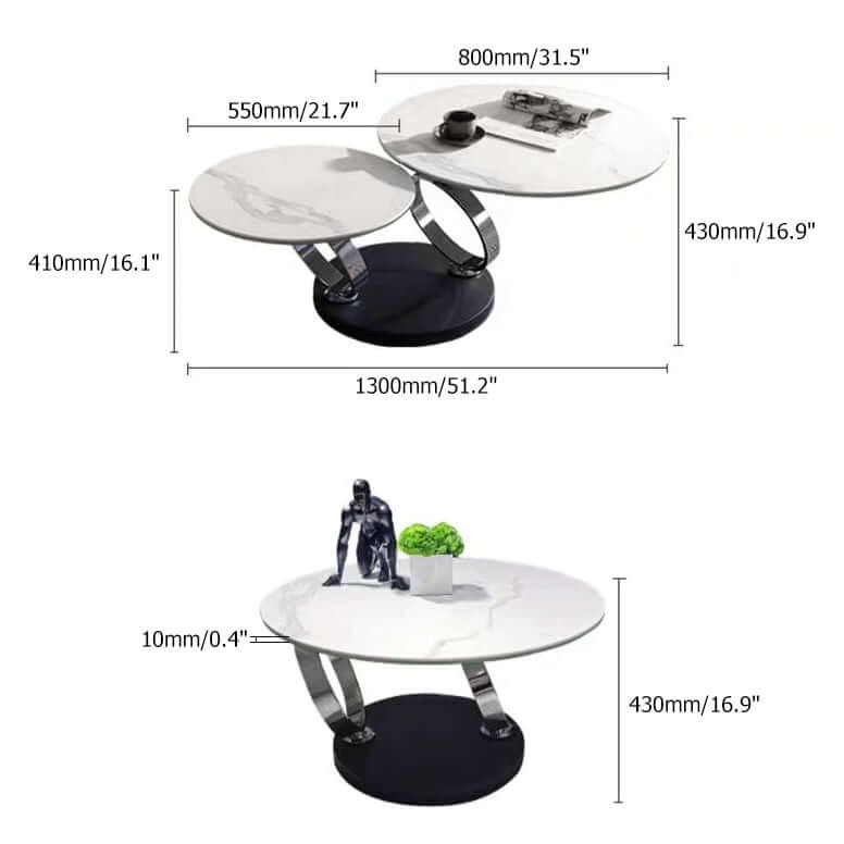 Modern Round Sintered Stone Coffee Table with Rotating Top Dimensions