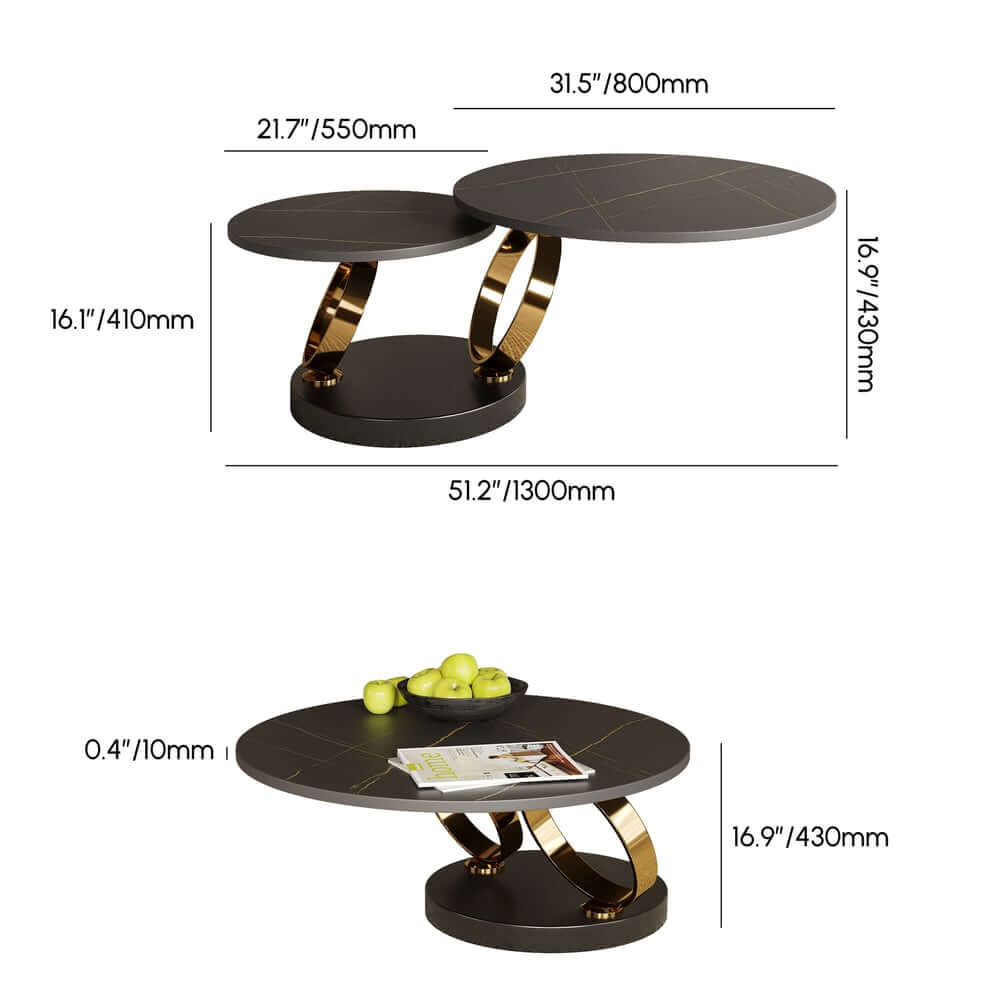 Modern Round Sintered Stone Coffee Table with Rotating Top Dimensions