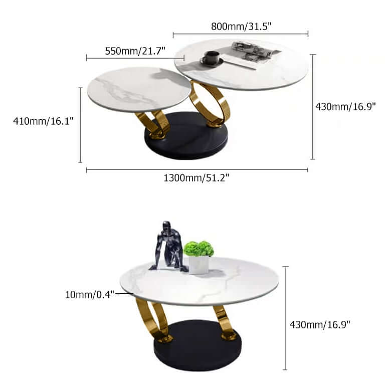 Modern Round Sintered Stone Coffee Table with Rotating Top Dimensions