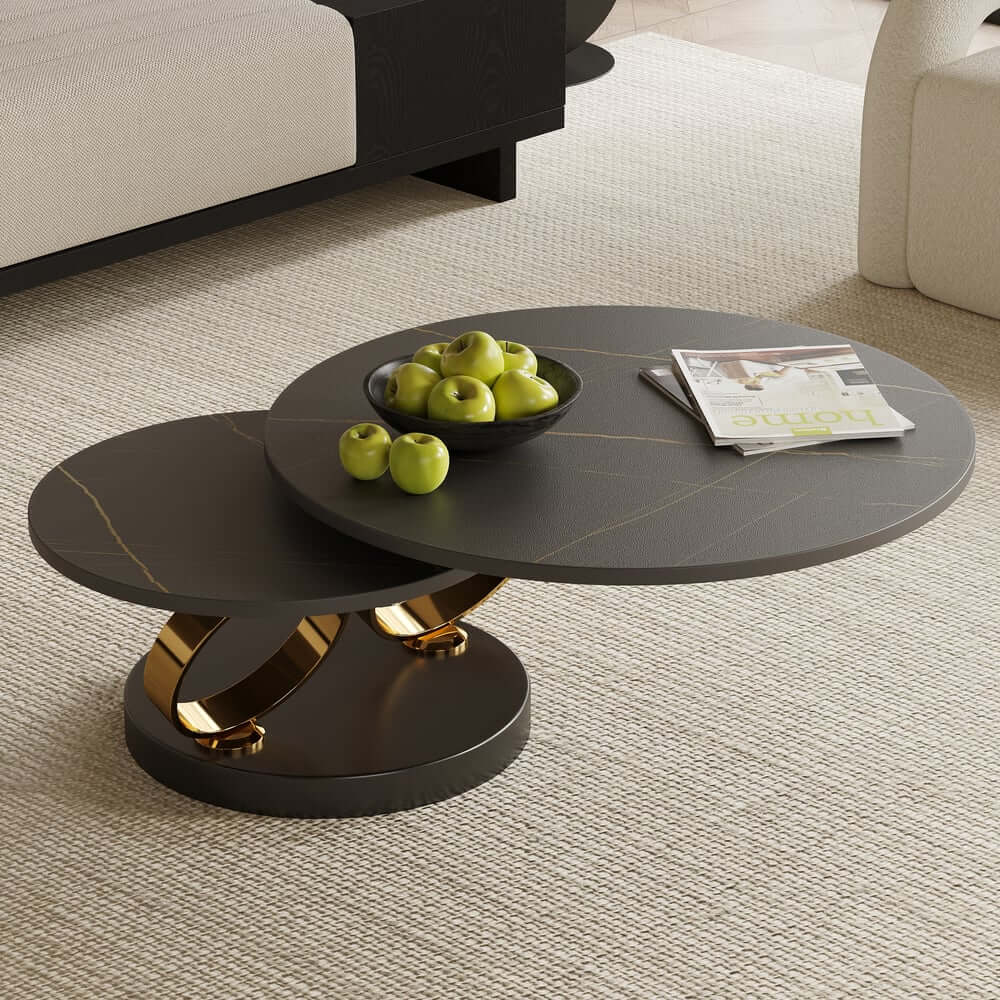 Modern Round Sintered Stone Coffee Table with Rotating Top Main Product Image