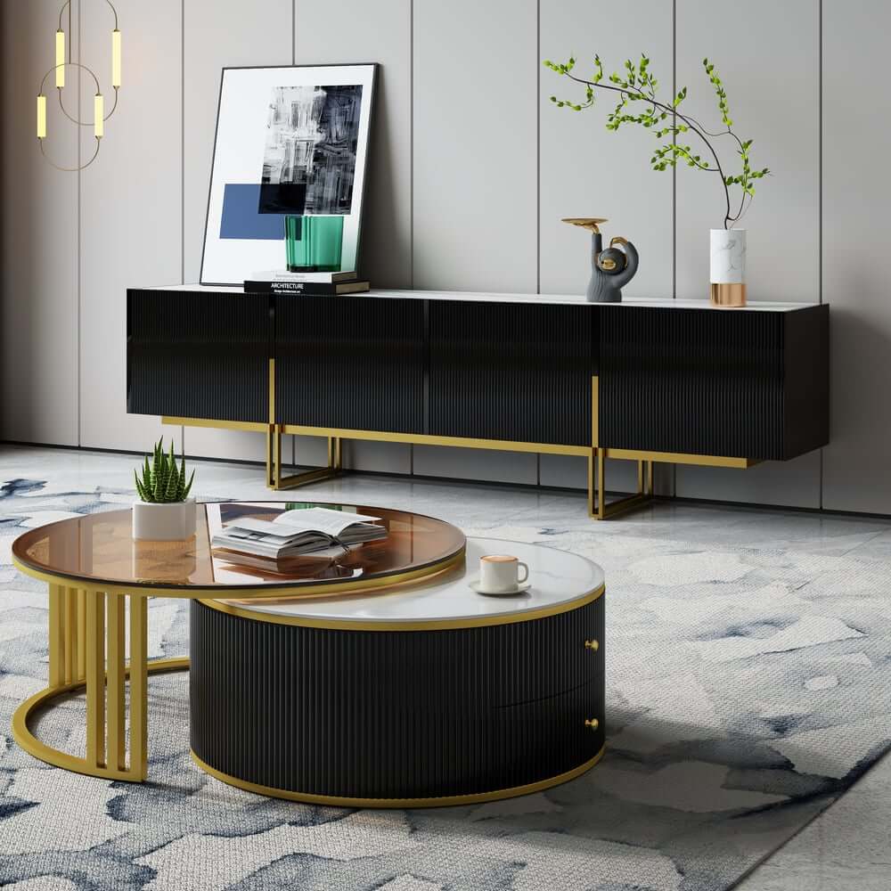 Modern Round Sintered Stone Coffee Tables With Drawers
