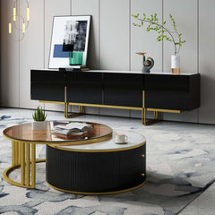 Modern Round Sintered Stone Coffee Tables With Drawers
