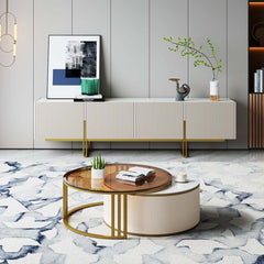 Modern Round Sintered Stone Coffee Tables With Drawers