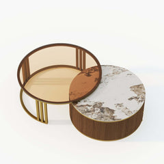 Modern Round Sintered Stone Coffee Tables With Drawers