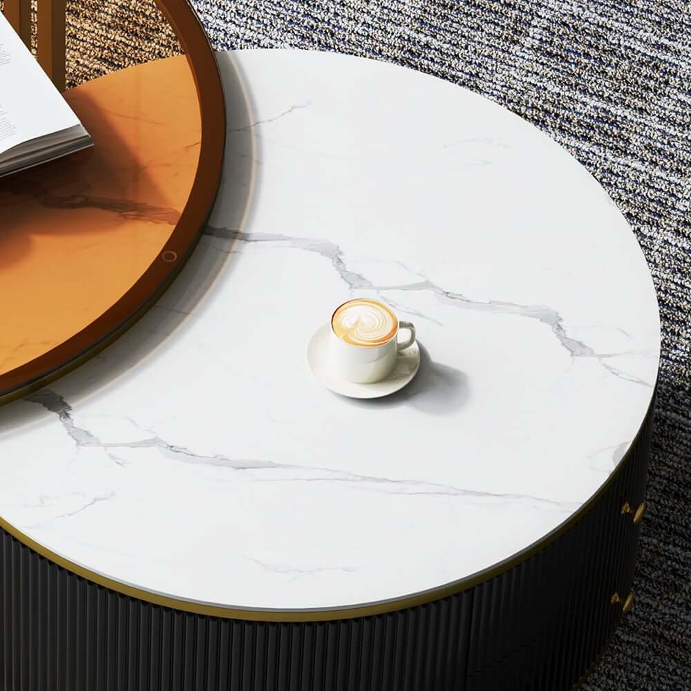 Modern Round Sintered Stone Coffee Tables With Drawers