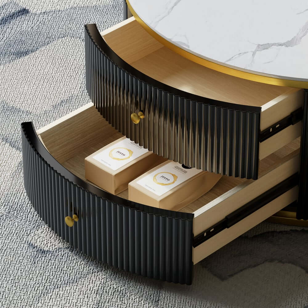 Modern Round Sintered Stone Coffee Tables With Drawers