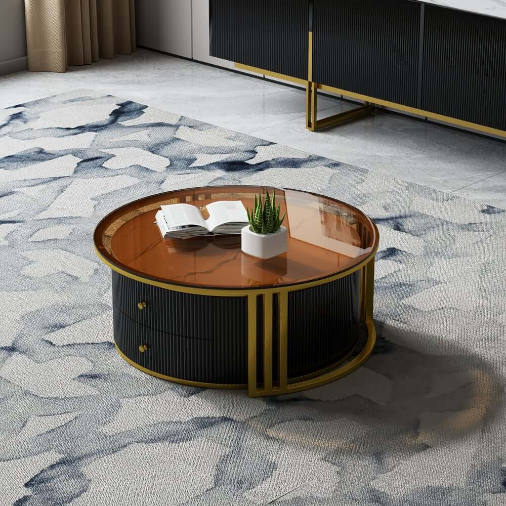 Modern Round Sintered Stone Coffee Tables With Drawers