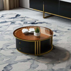 Modern Round Sintered Stone Coffee Tables With Drawers