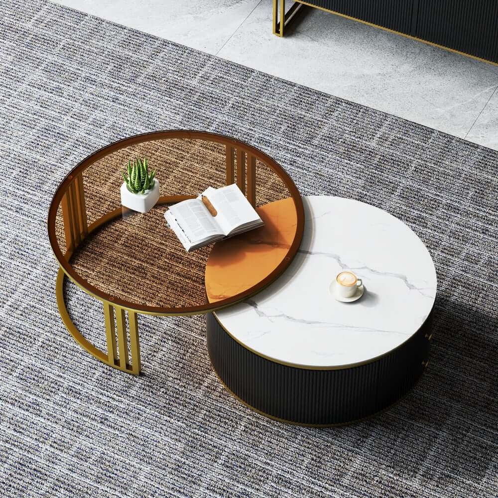 Modern Round Sintered Stone Coffee Tables With Drawers