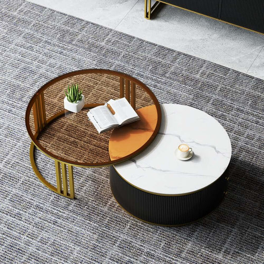 Modern Round Sintered Stone Coffee Tables With Drawers