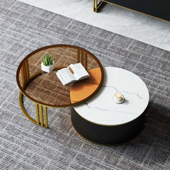 Modern Round Sintered Stone Coffee Tables With Drawers