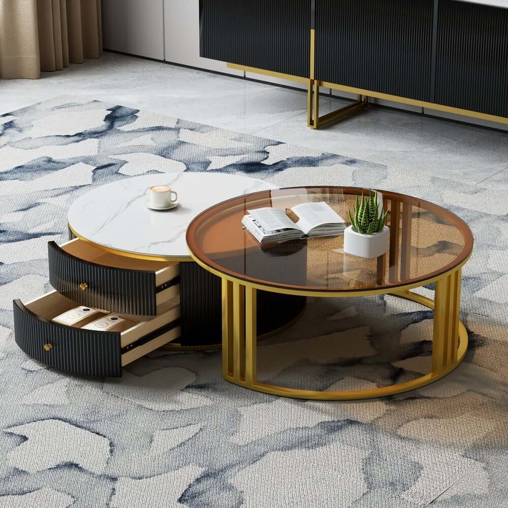Modern Round Sintered Stone Coffee Tables With Drawers