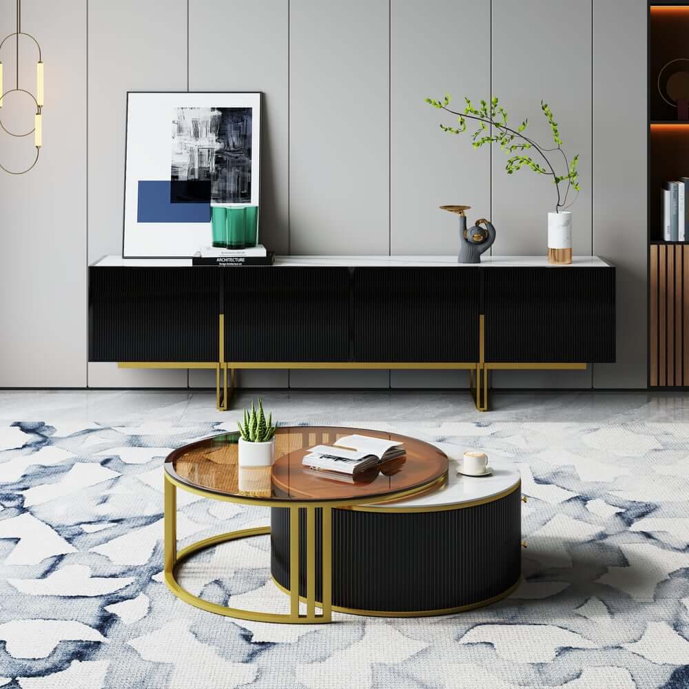 Modern Round Sintered Stone Coffee Tables With Drawers