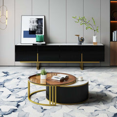 Modern Round Sintered Stone Coffee Tables With Drawers