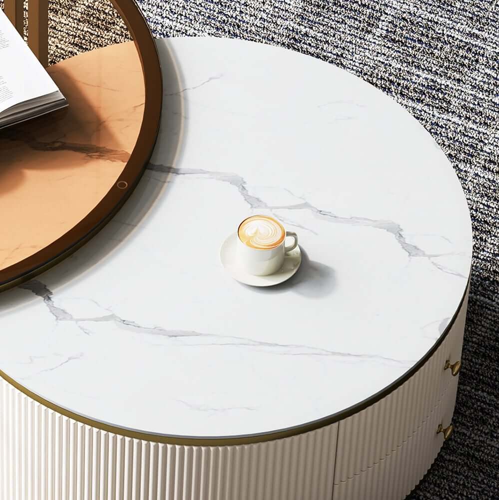 Modern Round Sintered Stone Coffee Tables With Drawers