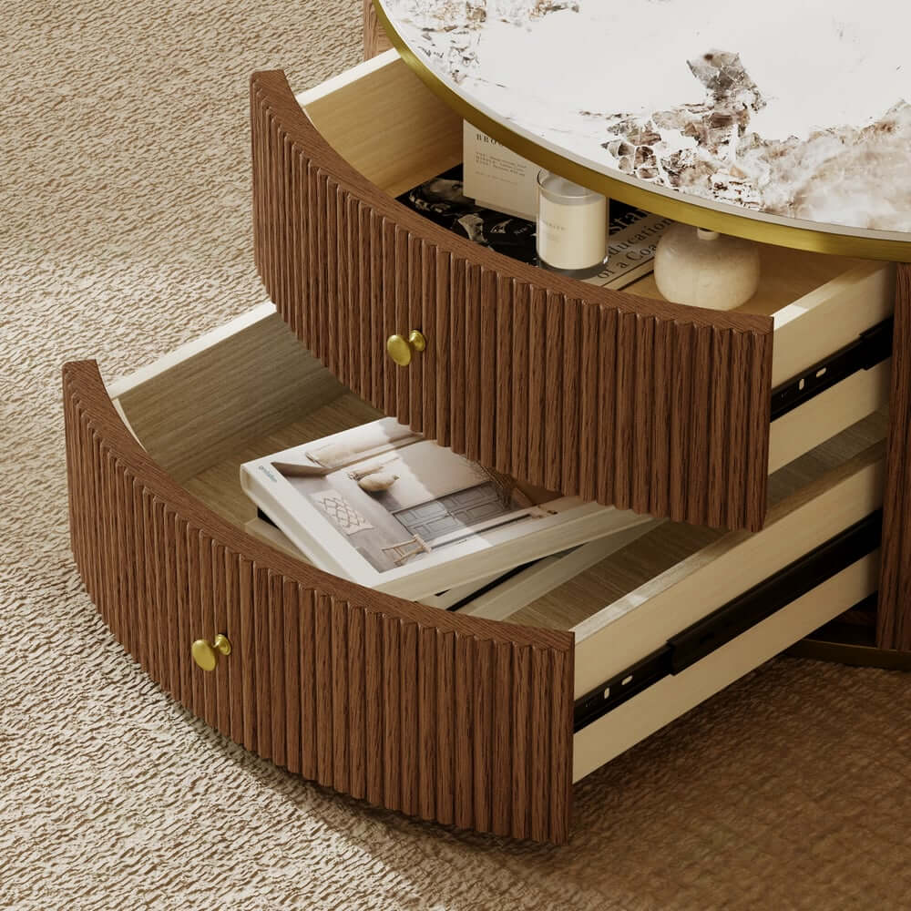 Modern Round Sintered Stone Coffee Tables With Drawers