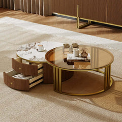 Modern Round Sintered Stone Coffee Tables With Drawers
