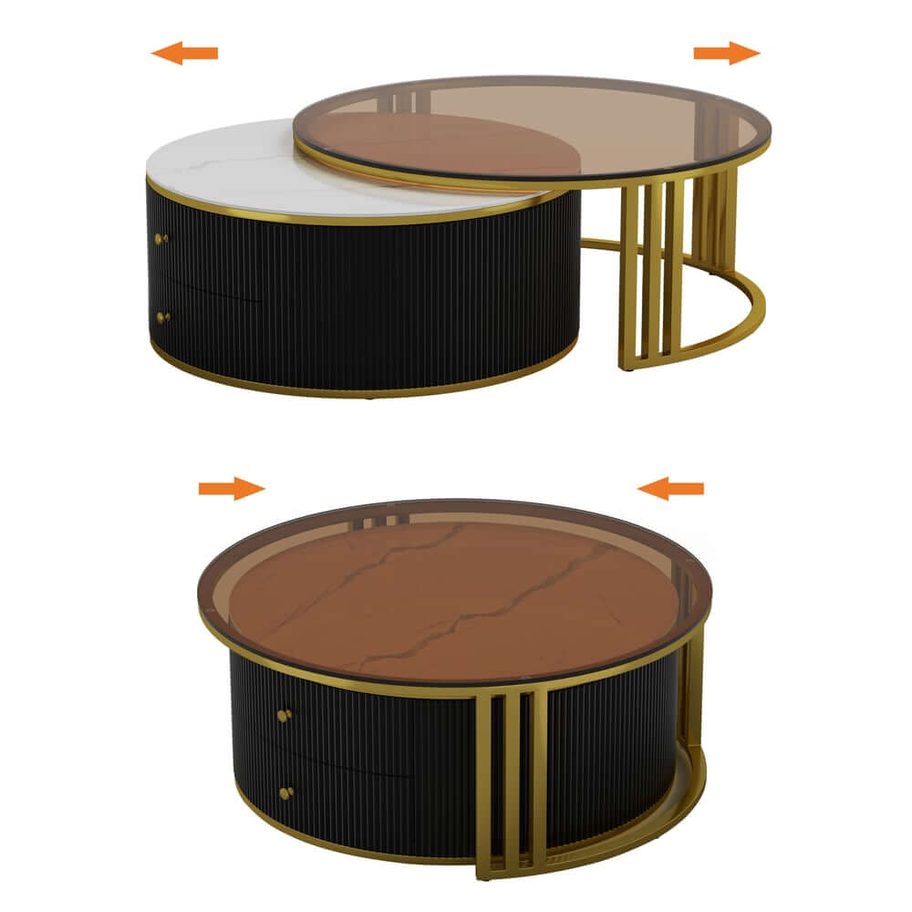 Modern Round Sintered Stone Coffee Tables With Drawers