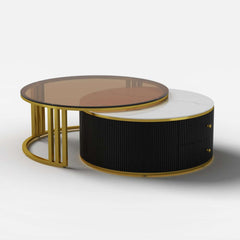 Modern Round Sintered Stone Coffee Tables With Drawers