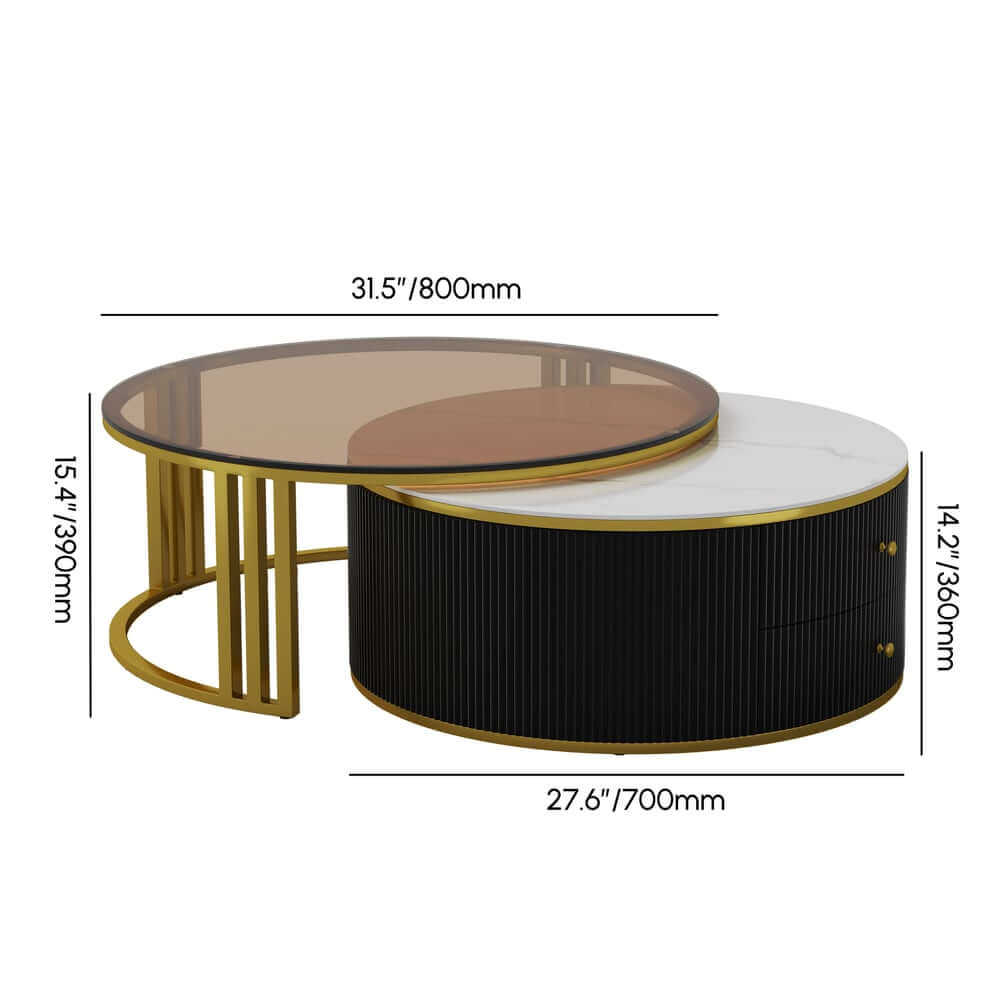 Modern Round Sintered Stone Coffee Tables With Drawers Dimensions