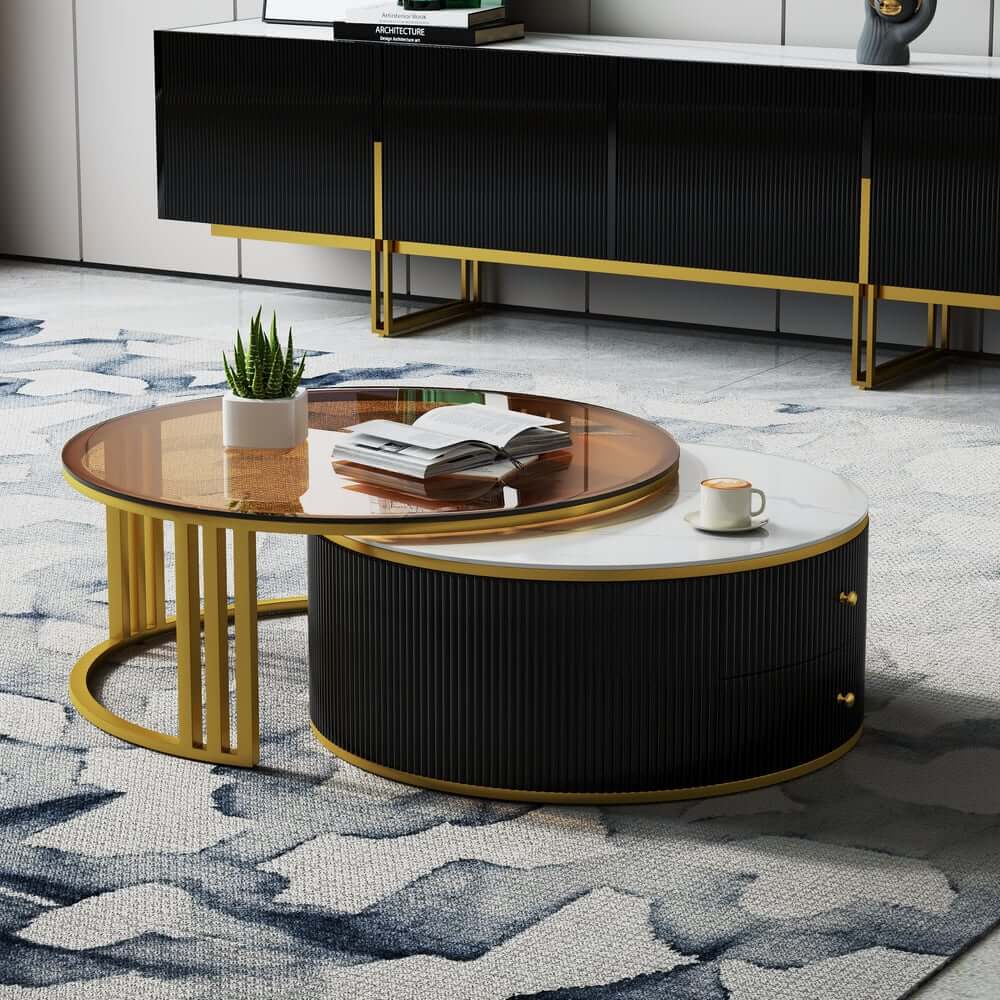 Modern Round Sintered Stone Coffee Tables With Drawers Main Product Image