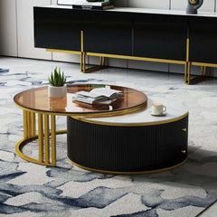 Modern Round Sintered Stone Coffee Tables With Drawers Main Product Image