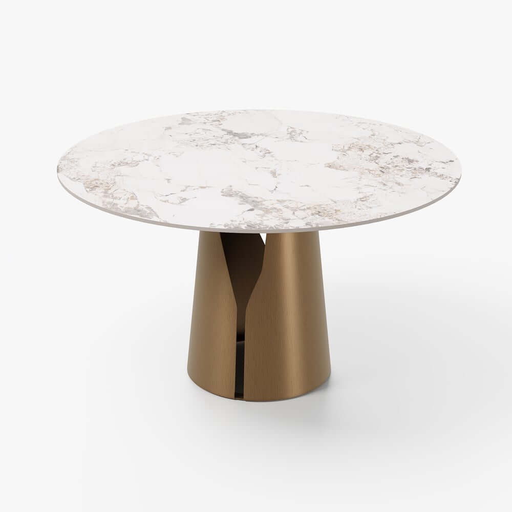 Modern Round Sintered Stone Dining Table, Gold Pedestal Base