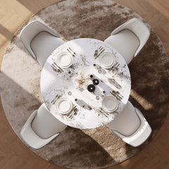 Modern Round Sintered Stone Dining Table, Gold Pedestal Base