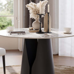 Modern Round Sintered Stone Dining Table, Gold Pedestal Base