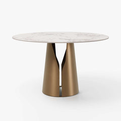Modern Round Sintered Stone Dining Table, Gold Pedestal Base