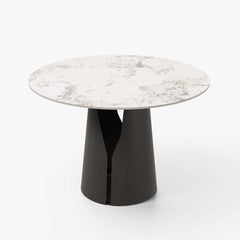 Modern Round Sintered Stone Dining Table, Gold Pedestal Base