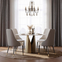 Modern Round Sintered Stone Dining Table, Gold Pedestal Base