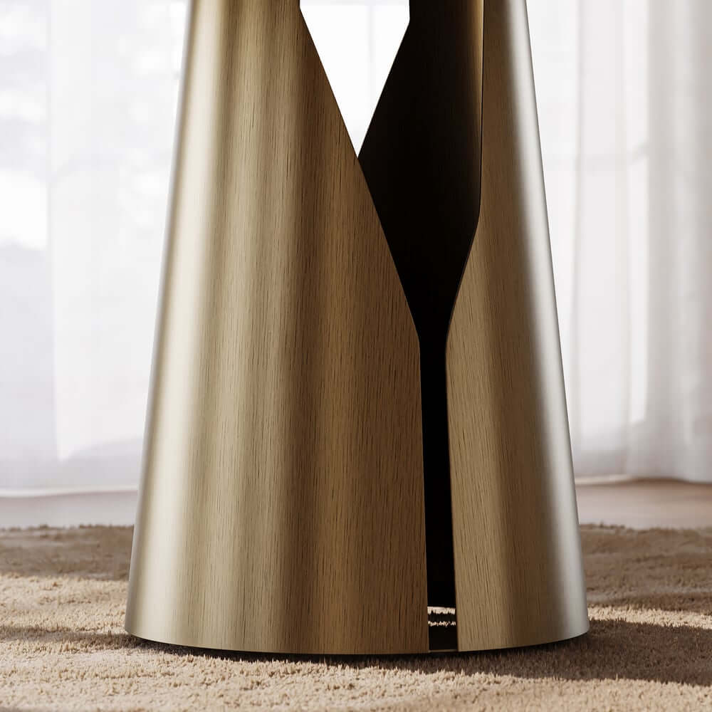 Modern Round Sintered Stone Dining Table, Gold Pedestal Base