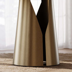 Modern Round Sintered Stone Dining Table, Gold Pedestal Base