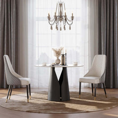 Modern Round Sintered Stone Dining Table, Gold Pedestal Base