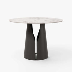 Modern Round Sintered Stone Dining Table, Gold Pedestal Base