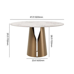 Modern Round Sintered Stone Dining Table, Gold Pedestal Base Dimensions