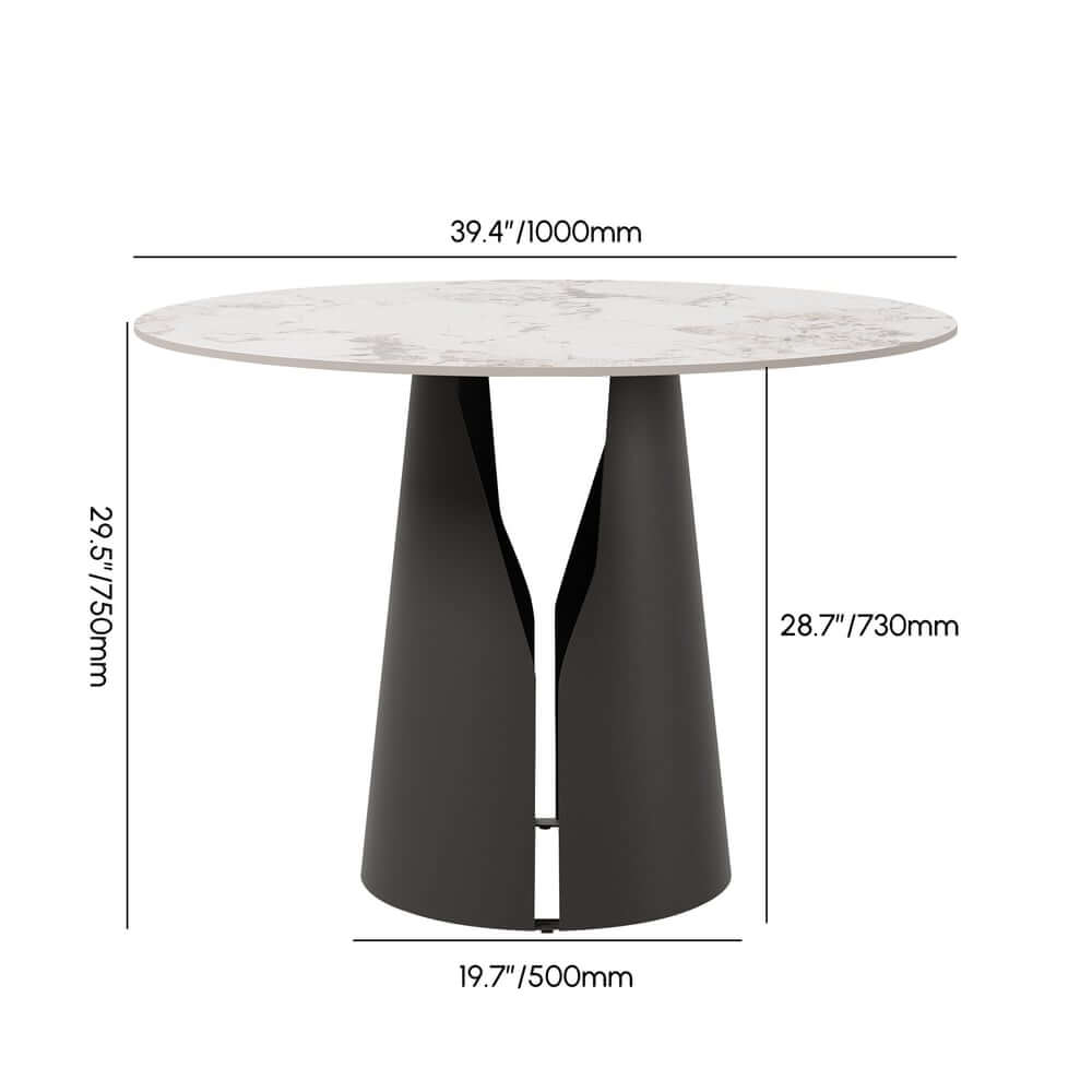 Modern Round Sintered Stone Dining Table, Gold Pedestal Base Dimensions