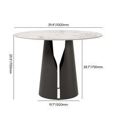 Modern Round Sintered Stone Dining Table, Gold Pedestal Base Dimensions