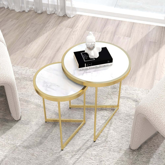 Modern Round Sintered Stone End Table Set Of 2